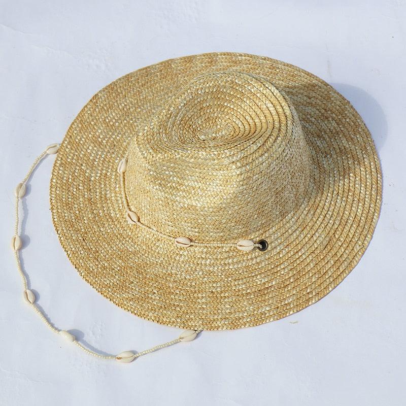 Beaded Seashell Straw Fedora – Bohemian Coastal Summer Hat