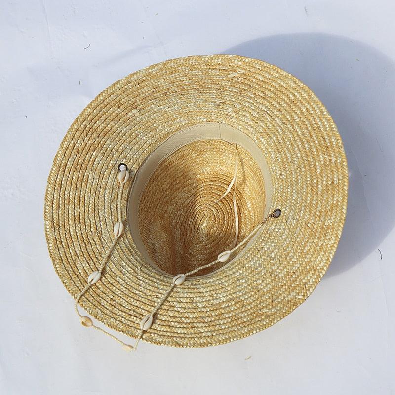 Beaded Seashell Straw Fedora – Bohemian Coastal Summer Hat