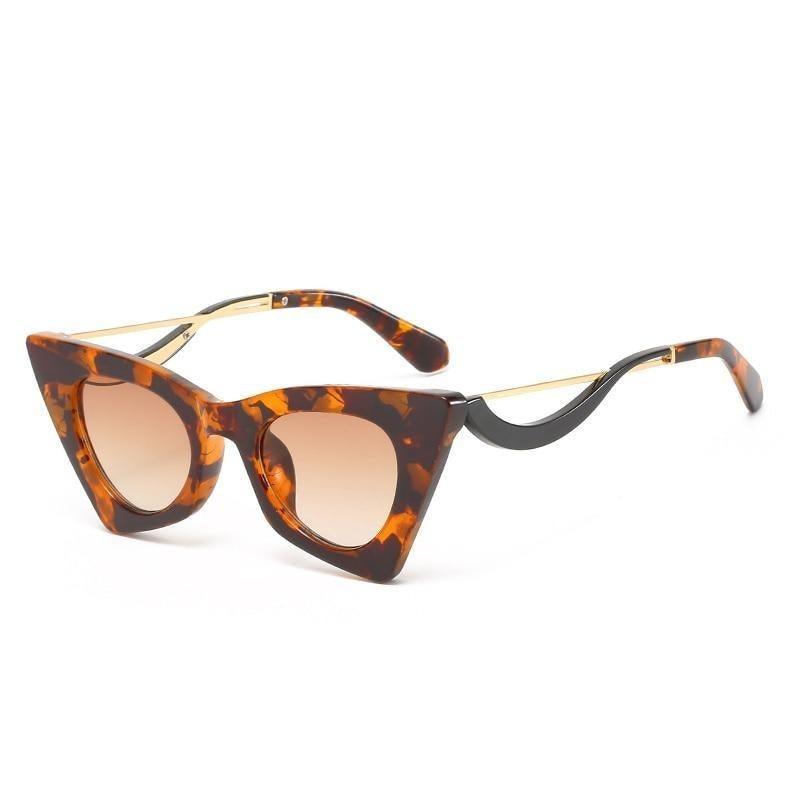 Trendy square cat eye sunglasses in multiple colors including tortoiseshell and gold.