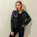 Women's Faux Leather Moto Jacket Slim Fit Stand Collar Biker Coat