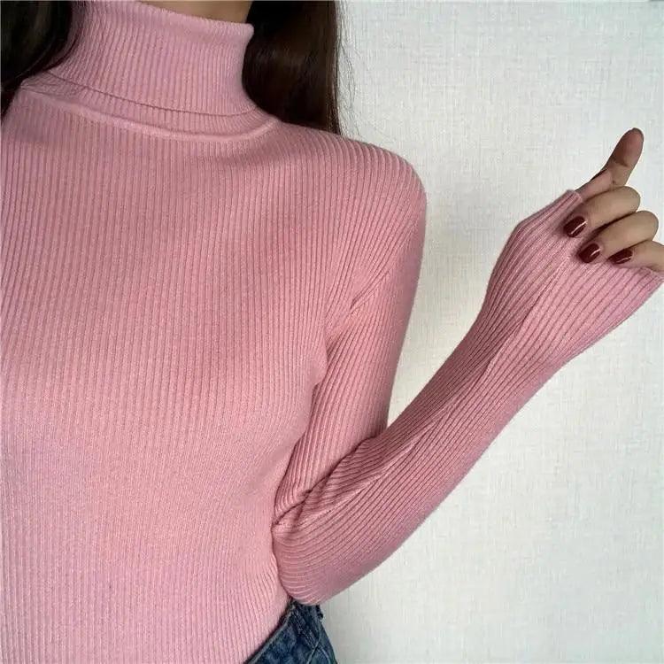 Women's Ribbed Turtleneck Pullover Sweater - Thick Knit Winter Jumper