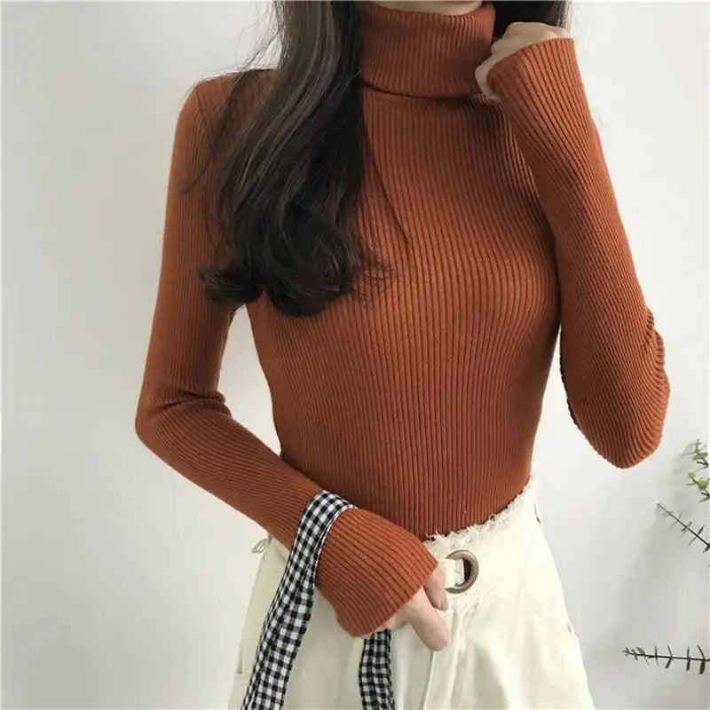 Women's Ribbed Turtleneck Pullover Sweater - Thick Knit Winter Jumper