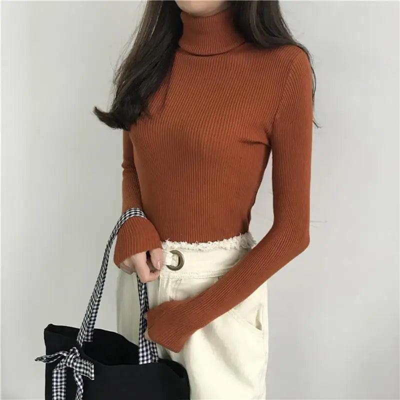 Women's Ribbed Turtleneck Pullover Sweater - Thick Knit Winter Jumper