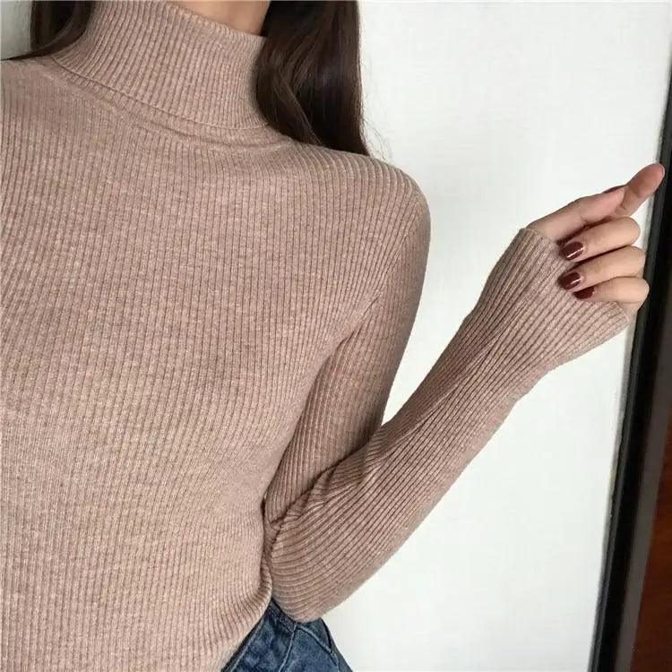 Women's Ribbed Turtleneck Pullover Sweater - Thick Knit Winter Jumper
