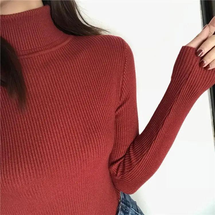 Women's Ribbed Turtleneck Pullover Sweater - Thick Knit Winter Jumper