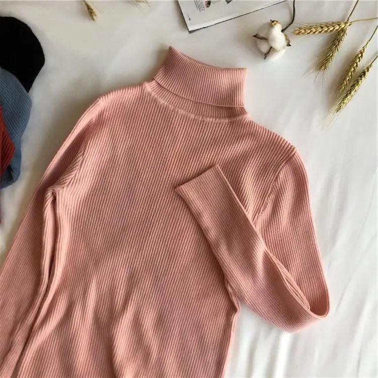 Women's Ribbed Turtleneck Pullover Sweater - Thick Knit Winter Jumper