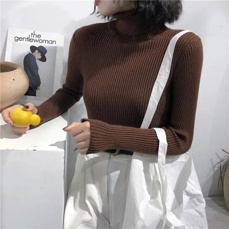 Women's Ribbed Turtleneck Pullover Sweater - Thick Knit Winter Jumper