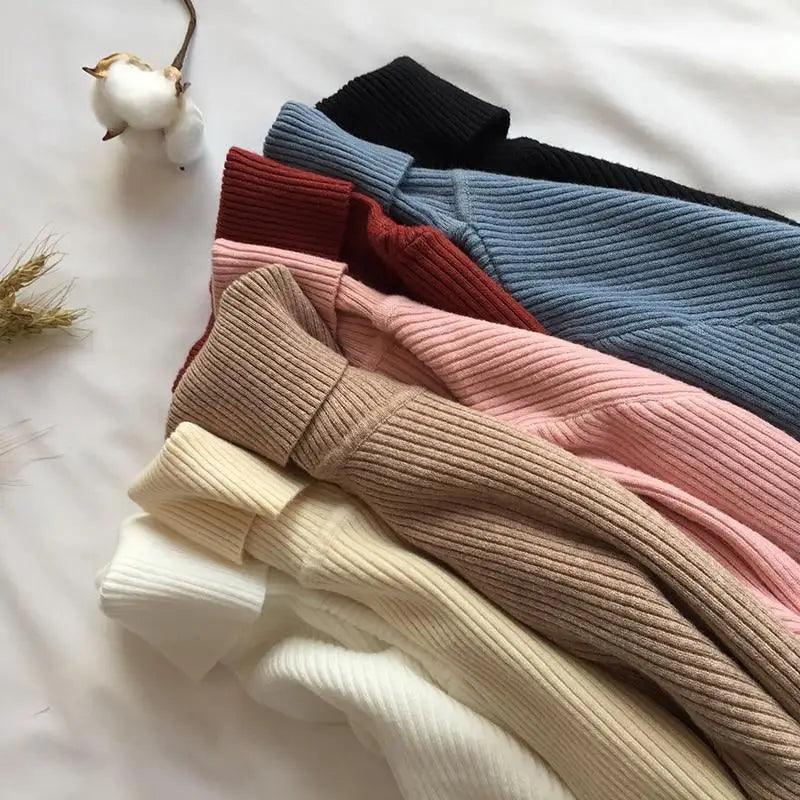 Women's Ribbed Turtleneck Pullover Sweater - Thick Knit Winter Jumper
