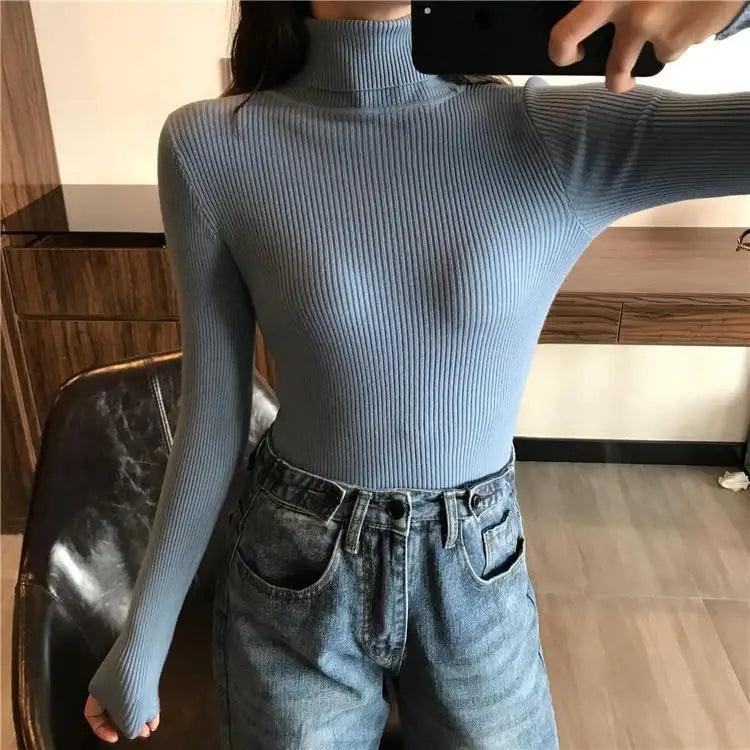 Women's Ribbed Turtleneck Pullover Sweater - Thick Knit Winter Jumper