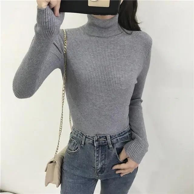 Women's Ribbed Turtleneck Pullover Sweater - Thick Knit Winter Jumper