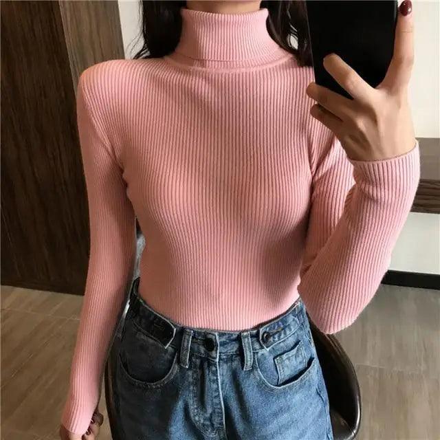 Women's Ribbed Turtleneck Pullover Sweater - Thick Knit Winter Jumper