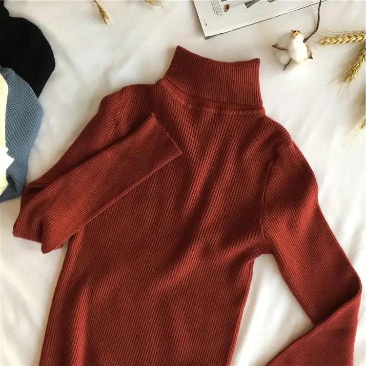 Women's Ribbed Turtleneck Pullover Sweater - Thick Knit Winter Jumper