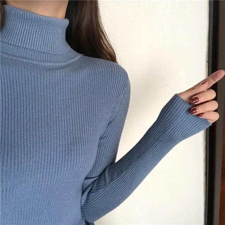Women's Ribbed Turtleneck Pullover Sweater - Thick Knit Winter Jumper