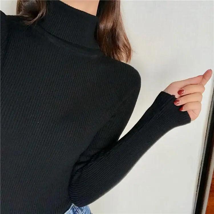 Women's Ribbed Turtleneck Pullover Sweater - Thick Knit Winter Jumper