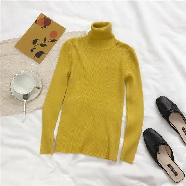 Women's Ribbed Turtleneck Pullover Sweater - Thick Knit Winter Jumper