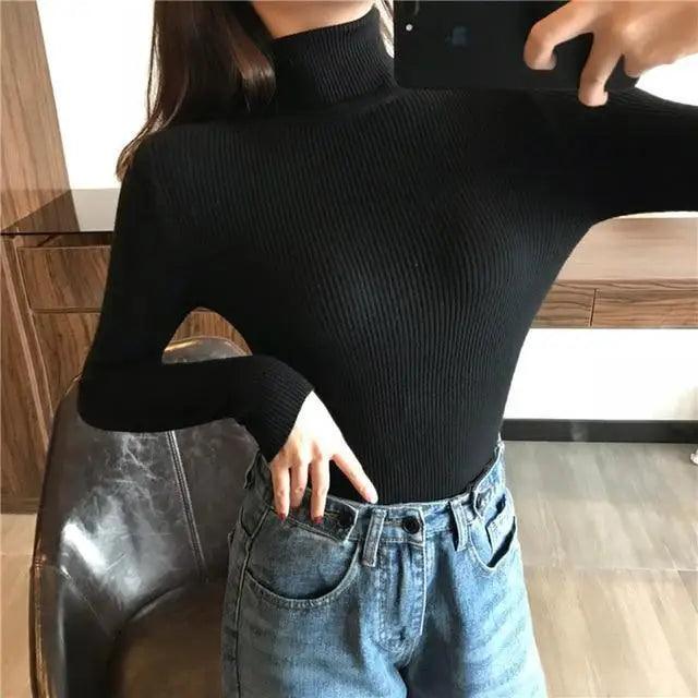 Women's Ribbed Turtleneck Pullover Sweater - Thick Knit Winter Jumper
