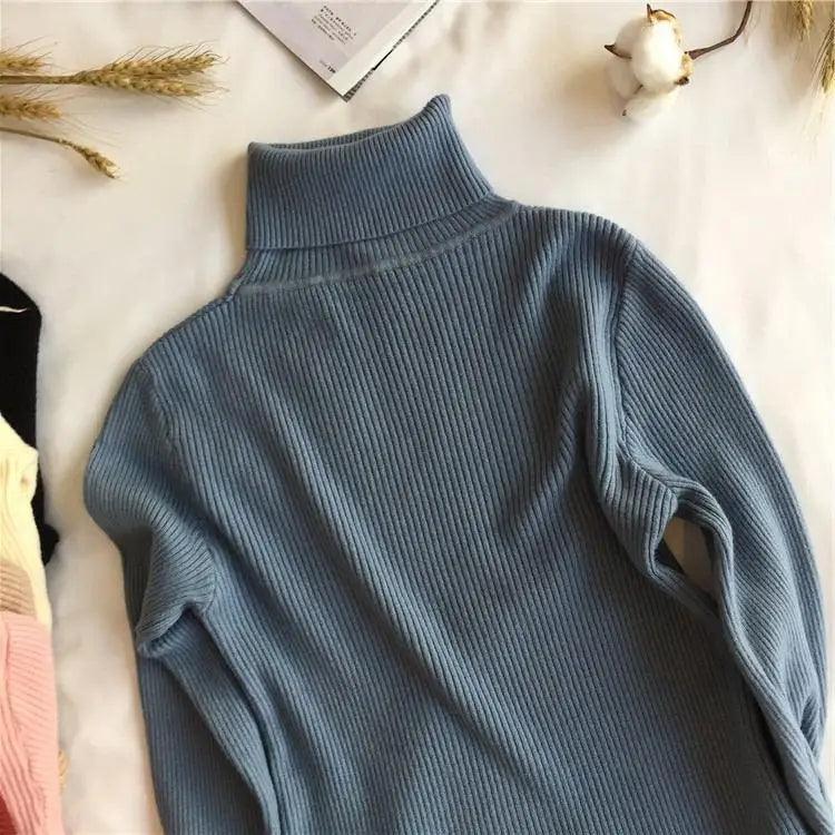 Women's Ribbed Turtleneck Pullover Sweater - Thick Knit Winter Jumper