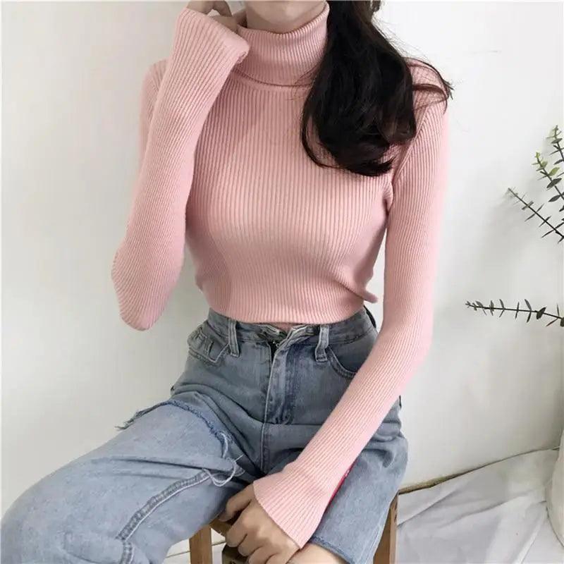 Women's Ribbed Turtleneck Pullover Sweater - Thick Knit Winter Jumper