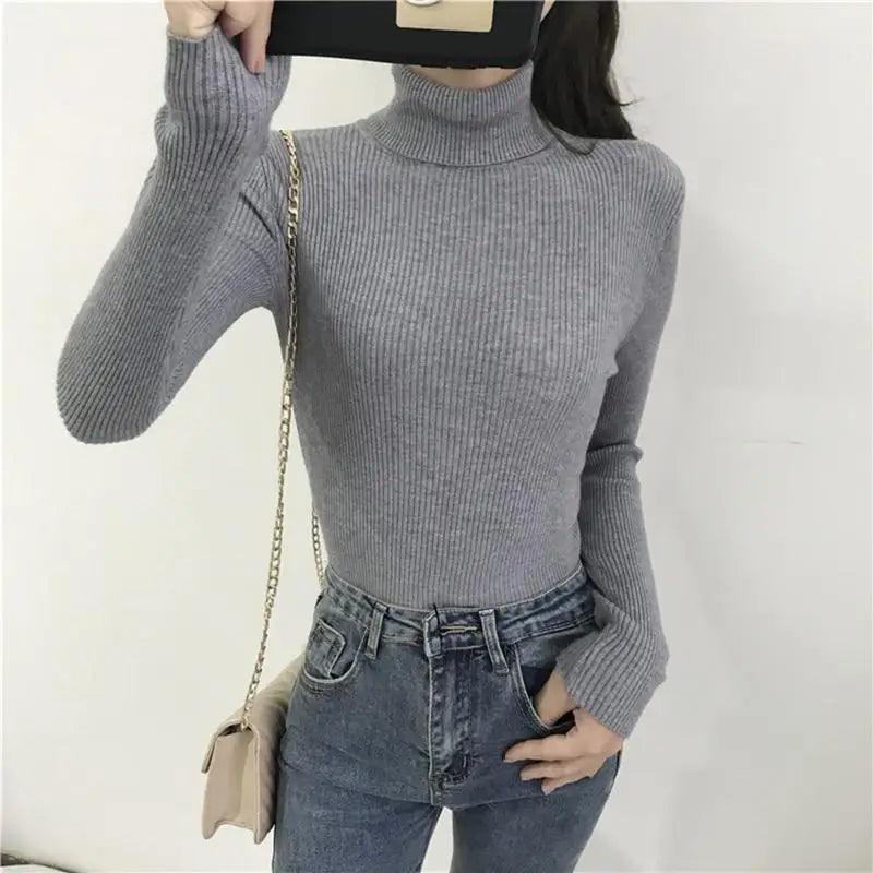 Women's Ribbed Turtleneck Pullover Sweater - Thick Knit Winter Jumper