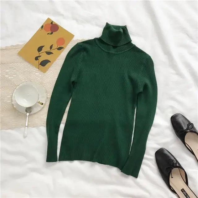 Women's Ribbed Turtleneck Pullover Sweater - Thick Knit Winter Jumper