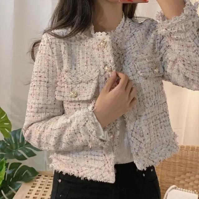 Vintage Style Girls Tweed Jacket Button Up Autumn Winter Coat