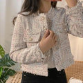 Vintage Style Girls Tweed Jacket Button Up Autumn Winter Coat