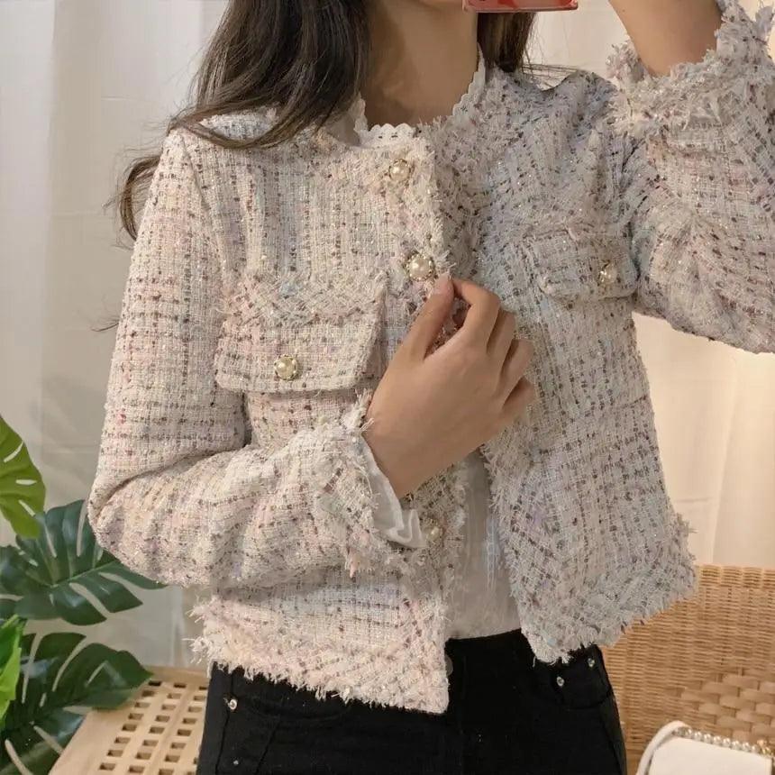 Vintage Style Girls Tweed Jacket Button Up Autumn Winter Coat