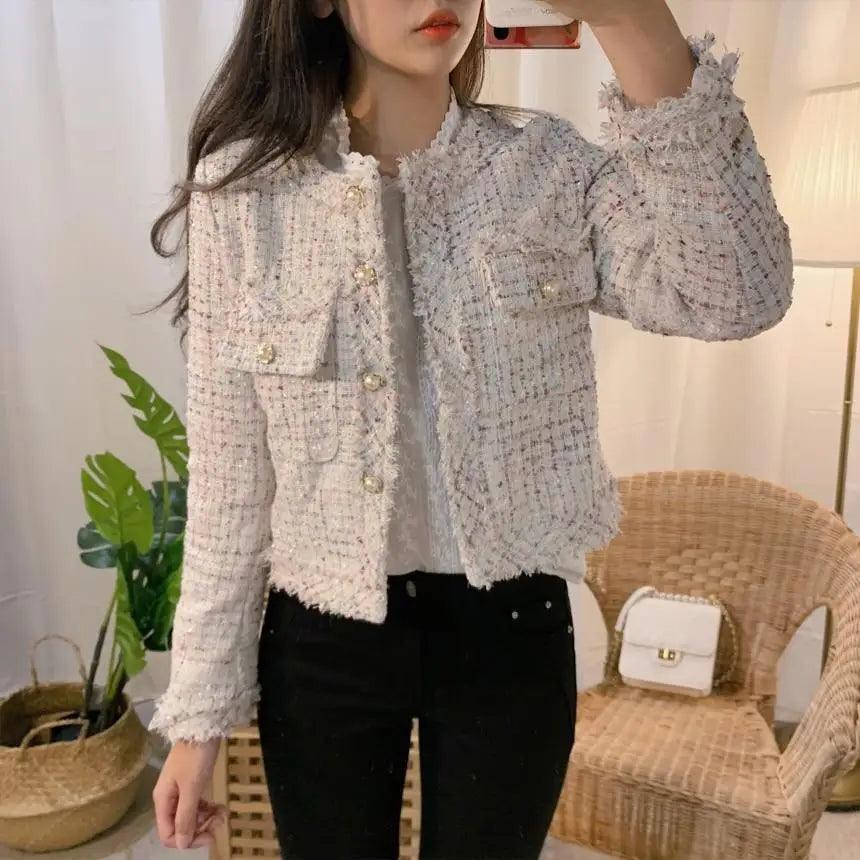 Vintage Style Girls Tweed Jacket Button Up Autumn Winter Coat
