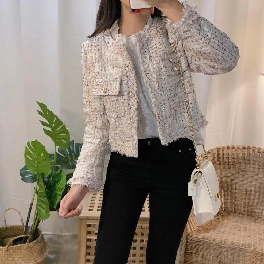 Vintage Style Girls Tweed Jacket Button Up Autumn Winter Coat