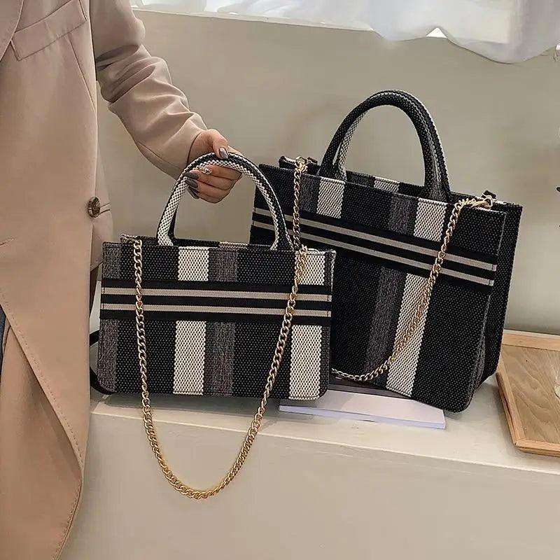 Vintage style geometric canvas shoulder and crossbody bag for casual women's fashion