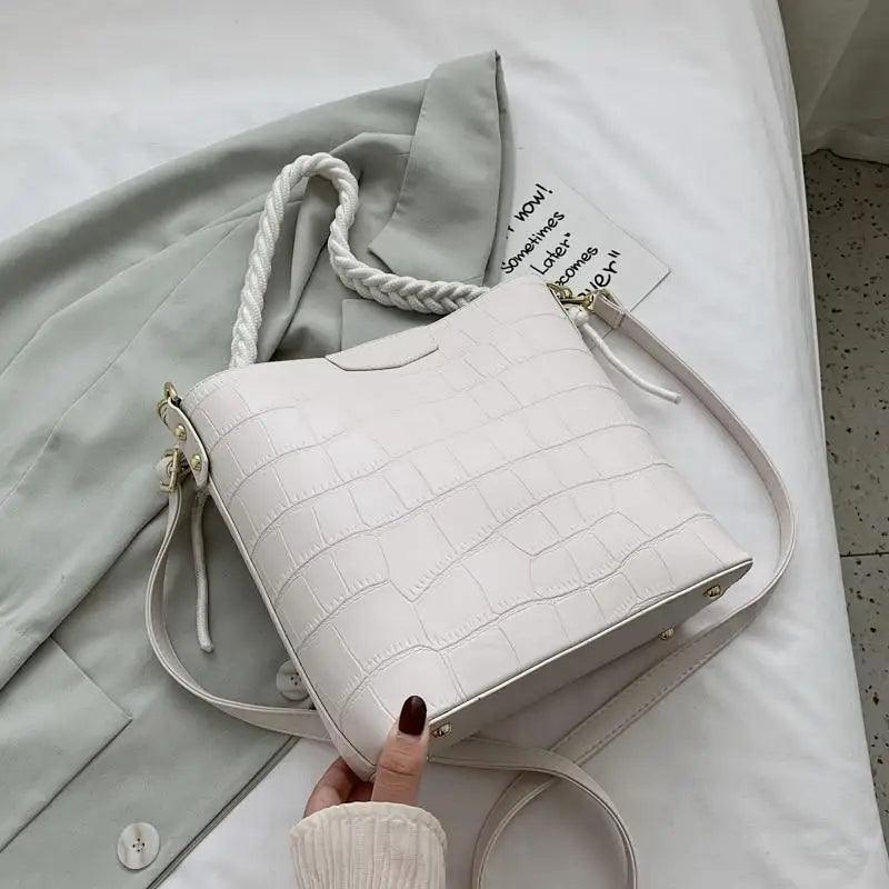 Vintage Stone Pattern Bucket Shoulder Bag for Women Fashion Handbag