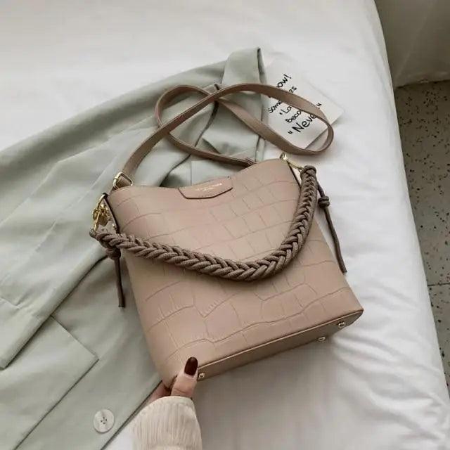 Vintage Stone Pattern Bucket Shoulder Bag for Women Fashion Handbag
