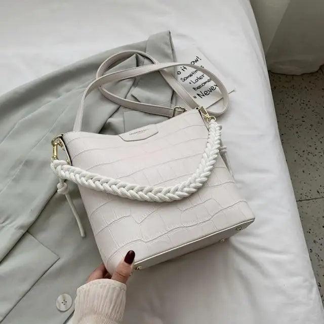 Vintage Stone Pattern Bucket Shoulder Bag for Women Fashion Handbag