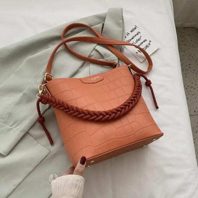 Vintage Stone Pattern Bucket Shoulder Bag for Women Fashion Handbag