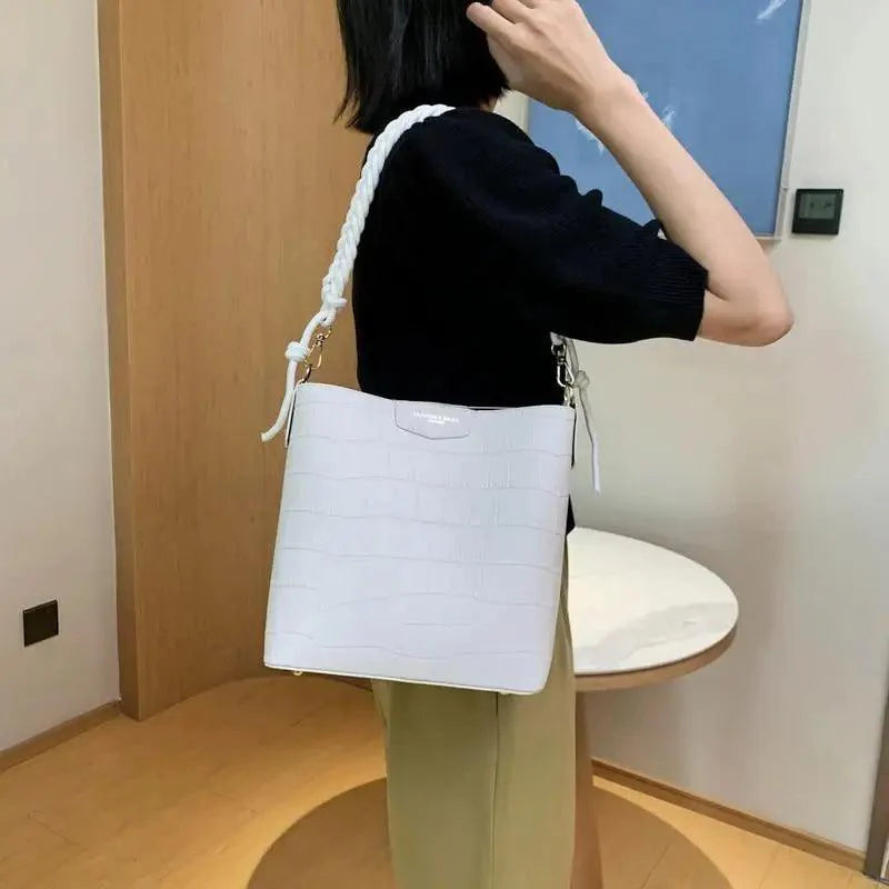 Vintage Stone Pattern Bucket Shoulder Bag for Women Fashion Handbag