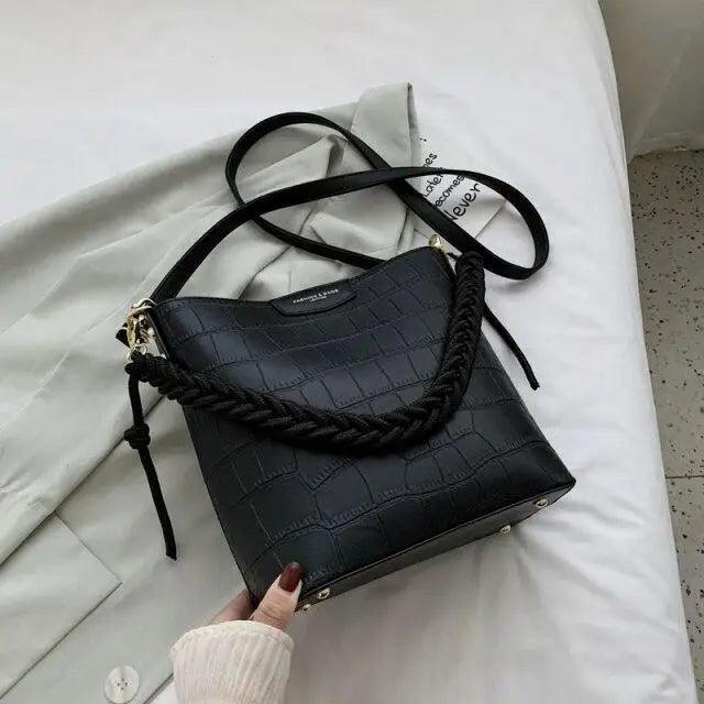 Vintage Stone Pattern Bucket Shoulder Bag for Women Fashion Handbag