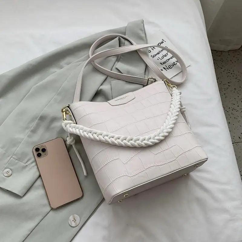 Vintage Stone Pattern Bucket Shoulder Bag for Women Fashion Handbag