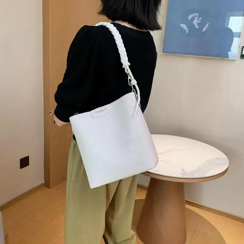 Vintage Stone Pattern Bucket Shoulder Bag for Women Fashion Handbag