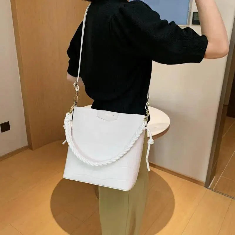 Vintage Stone Pattern Bucket Shoulder Bag for Women Fashion Handbag