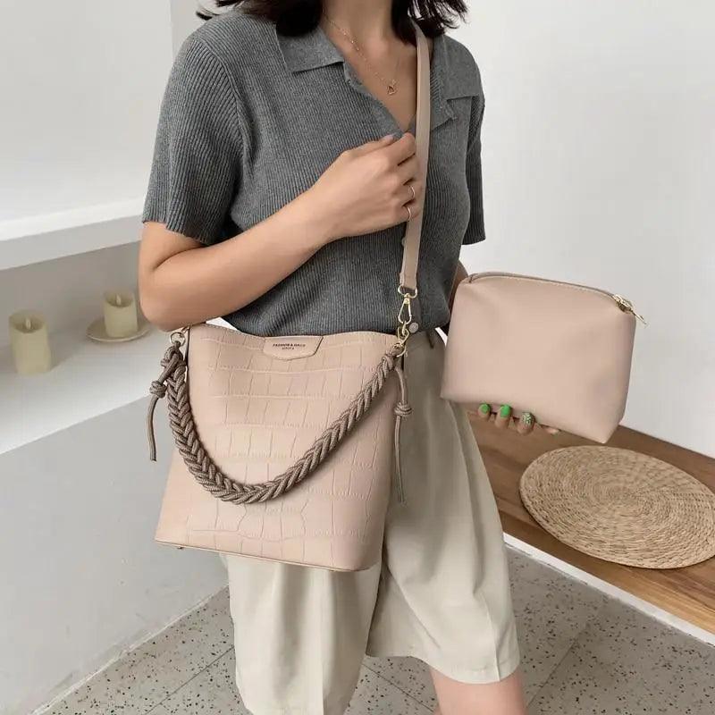 Vintage Stone Pattern Bucket Shoulder Bag for Women Fashion Handbag