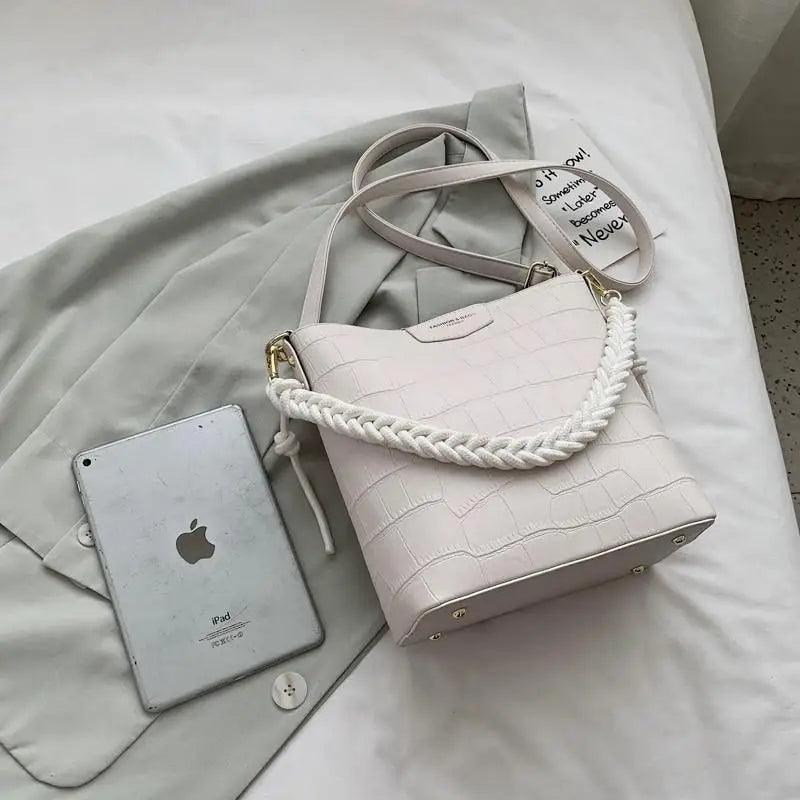 Vintage Stone Pattern Bucket Shoulder Bag for Women Fashion Handbag