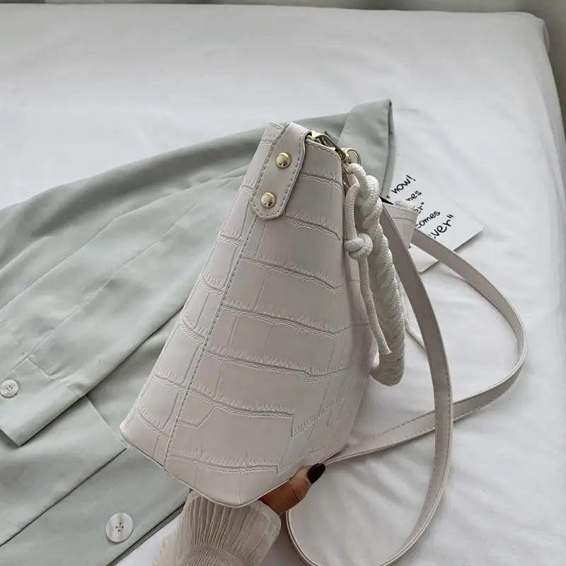 Vintage Stone Pattern Bucket Shoulder Bag for Women Fashion Handbag