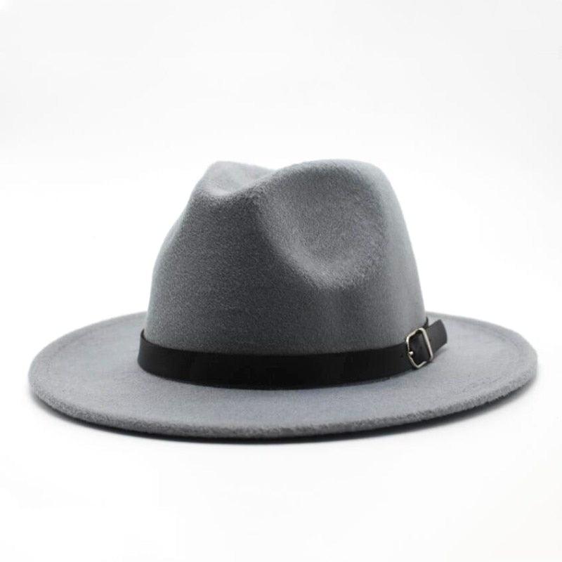 Vintage Wide Brim Fedora Hat with Buckle - Retro Wool Blend Cap