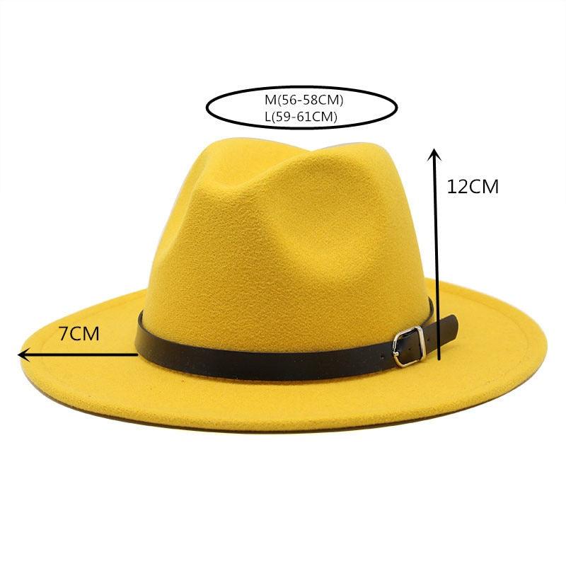 Vintage Wide Brim Fedora Hat with Buckle - Retro Wool Blend Cap