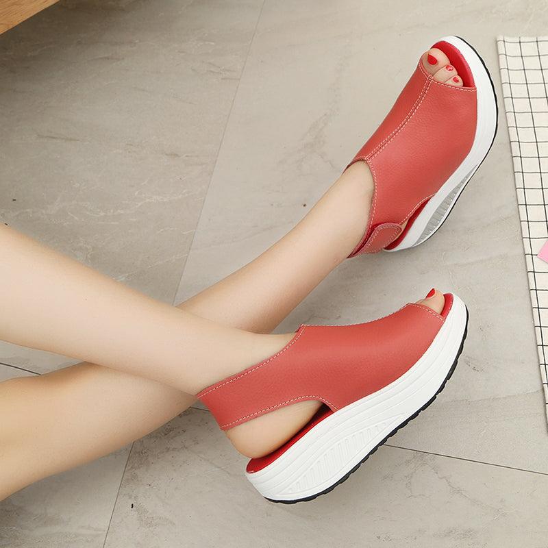 Women’s Vintage Platform Sandals – Open Toe Casual Leather Shoes