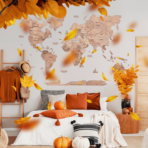 Vintage-style wooden fall wall decor in brown and natural wood tones