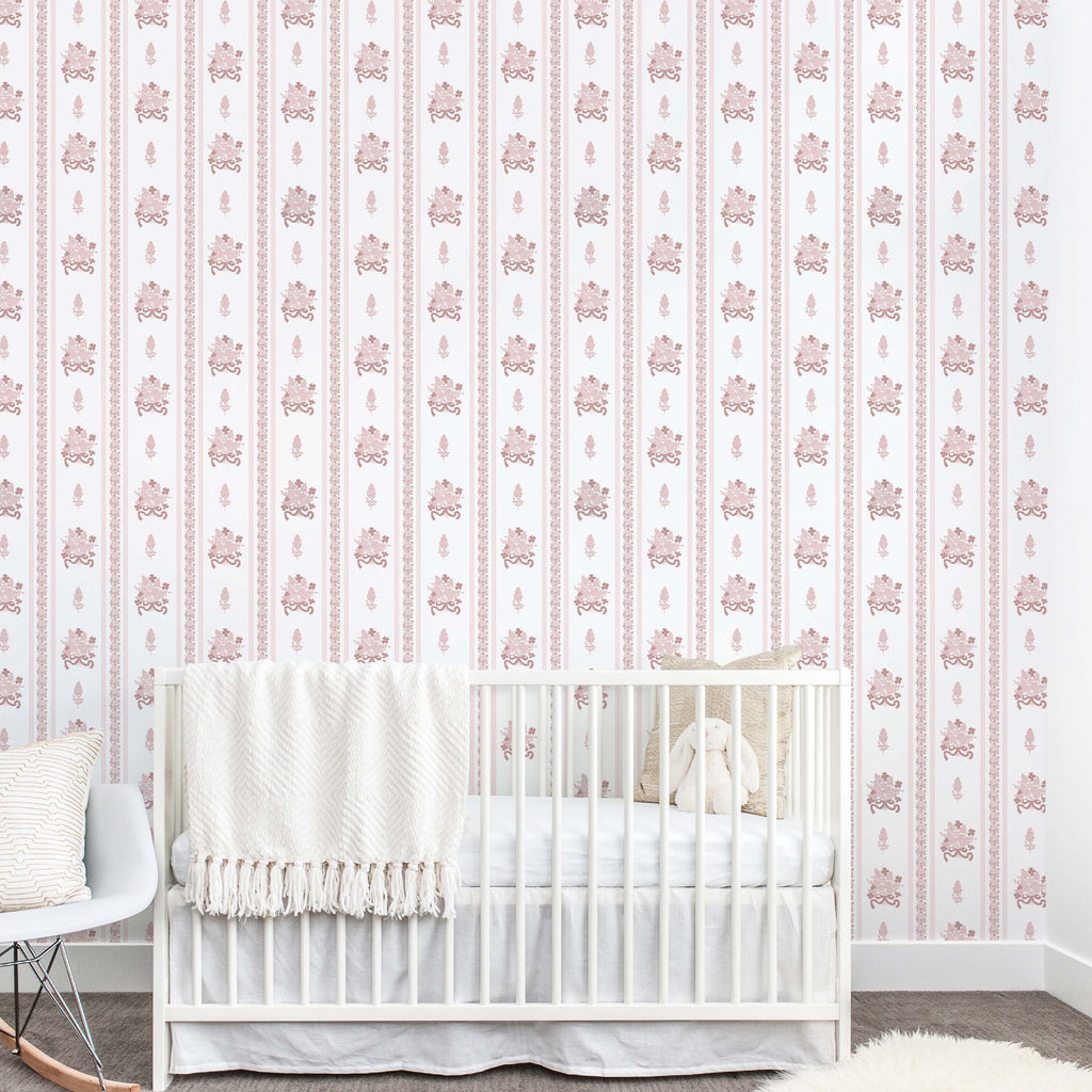 Elodie Floral Removable Wallpaper in White, Blue, and Pink