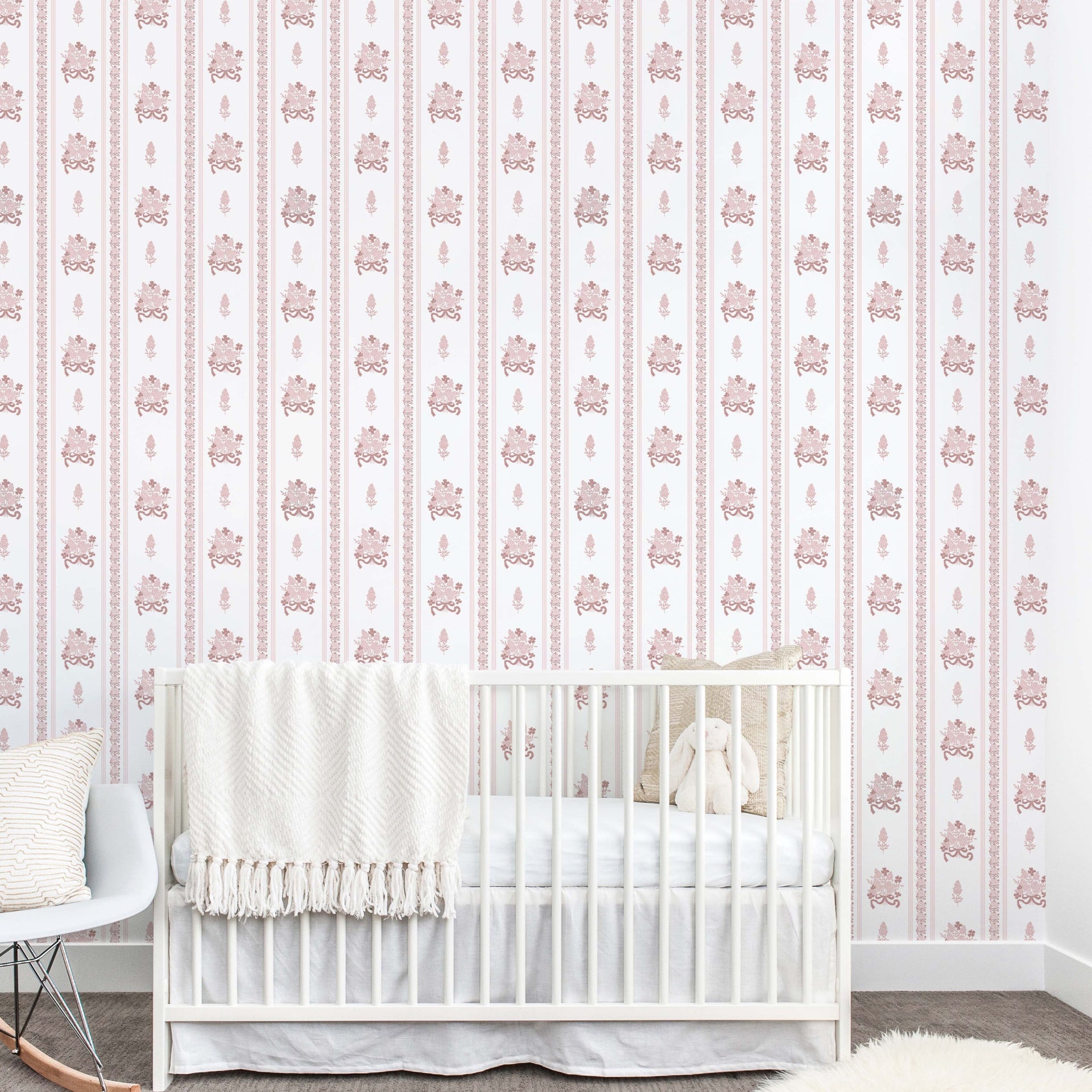 Elodie Floral Removable Wallpaper in White, Blue, and Pink