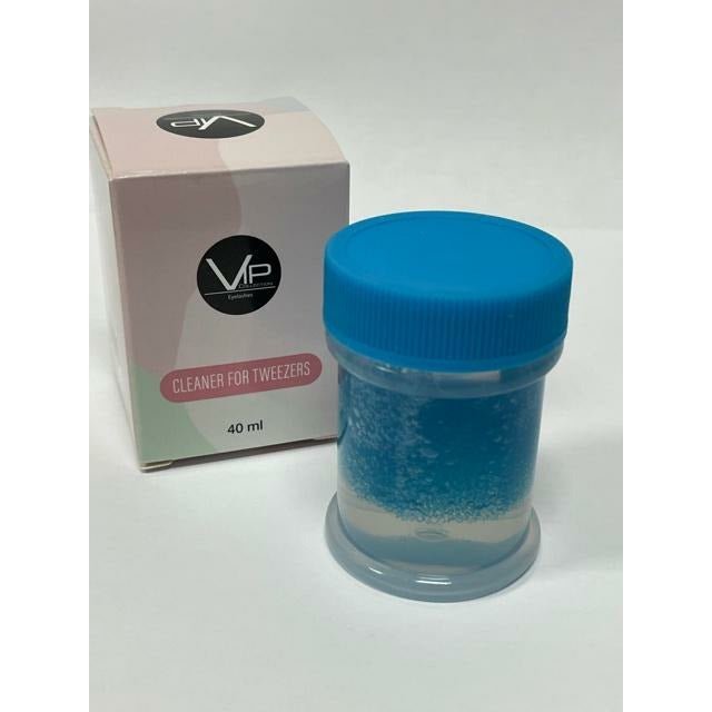 40 mL bottle of blue and white VIP Cleaner for Tweezers
