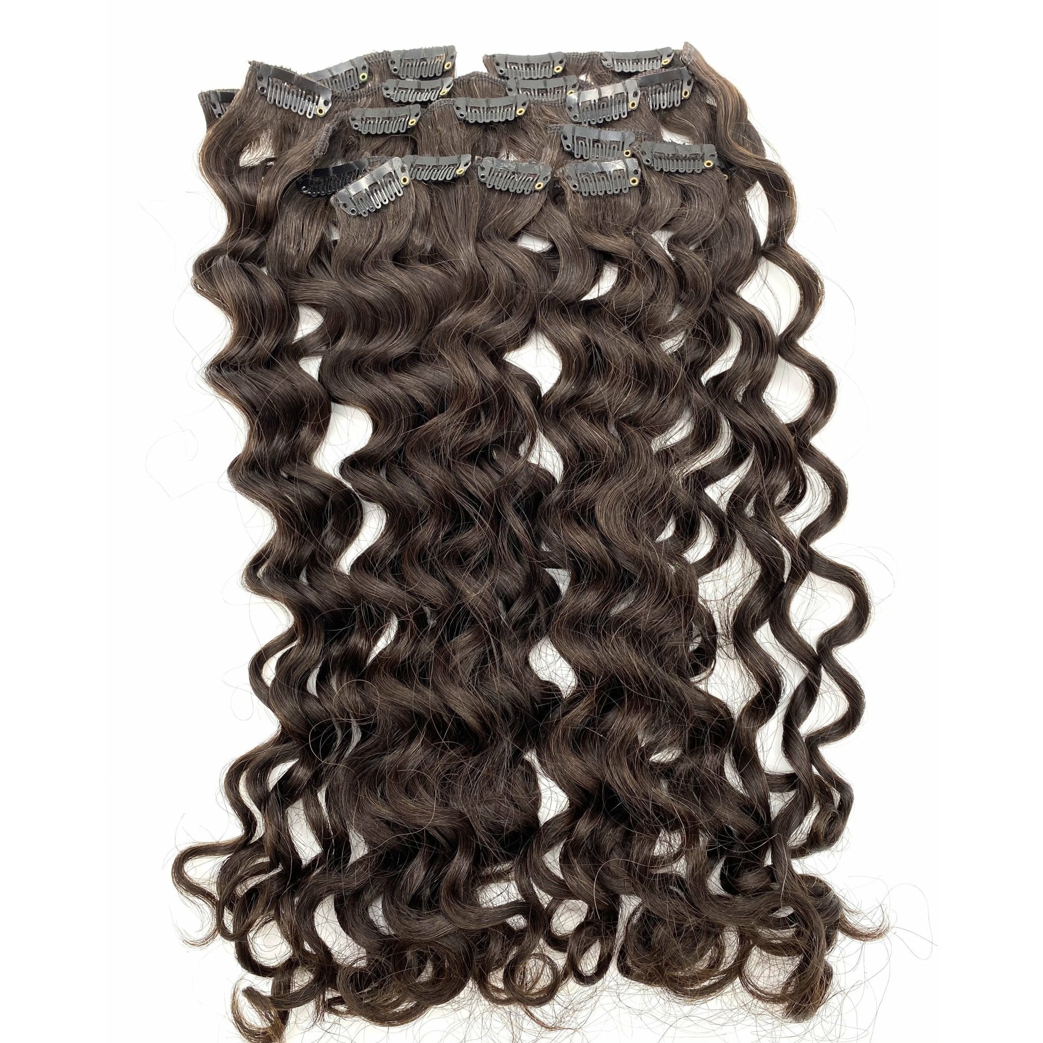 French Wave 18-inch ClipeX system human hair extensions in a natural wavy texture